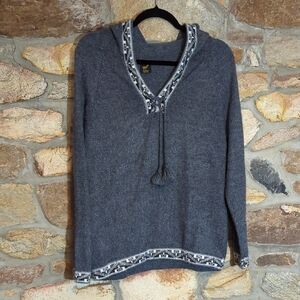 Alpaca Gray Hooded Sweater With Decorative Trim